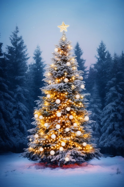 Árvore de Natal no parque nevado