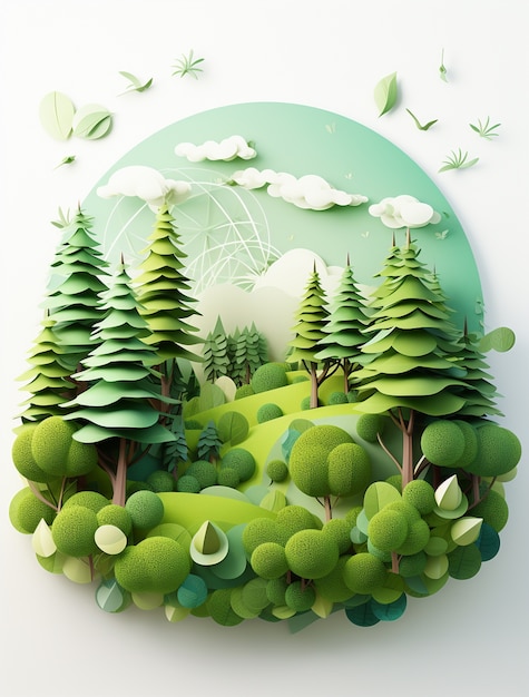 Árvores tridimensionais com vegetação