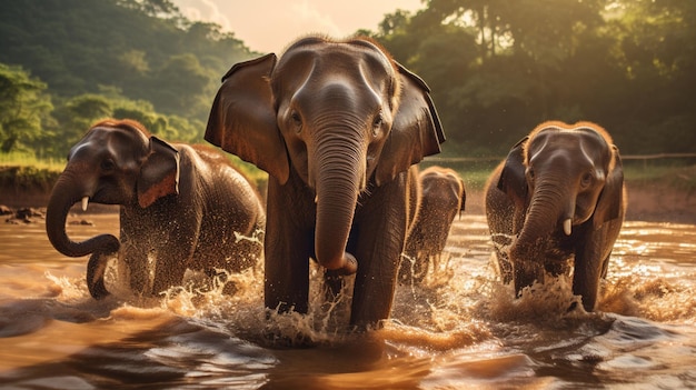 Foto grátis sábio e velho elefante o gentil gigante da selva liderando sua majestosa manada