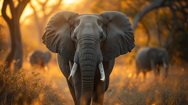 Foto grátis sábio e velho elefante o gentil gigante da selva liderando sua majestosa manada