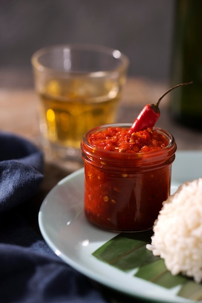 Foto grátis saborosa refeição com arranjo de sambal