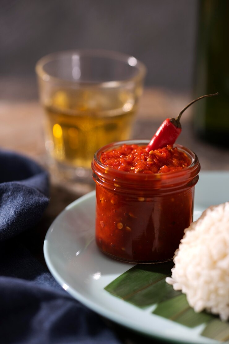 Foto grátis saborosa refeição com arranjo de sambal