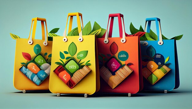 Sacolas de compras com diferentes cores e estilos de IA generativa