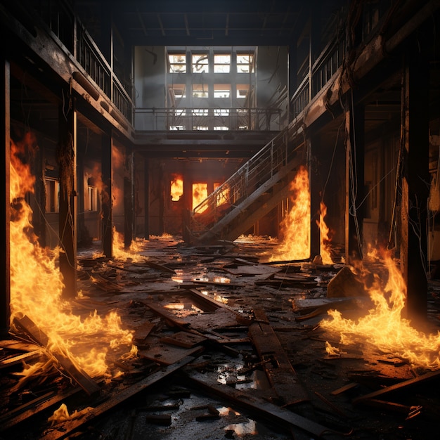 Foto grátis sala 3d em chamas com chamas