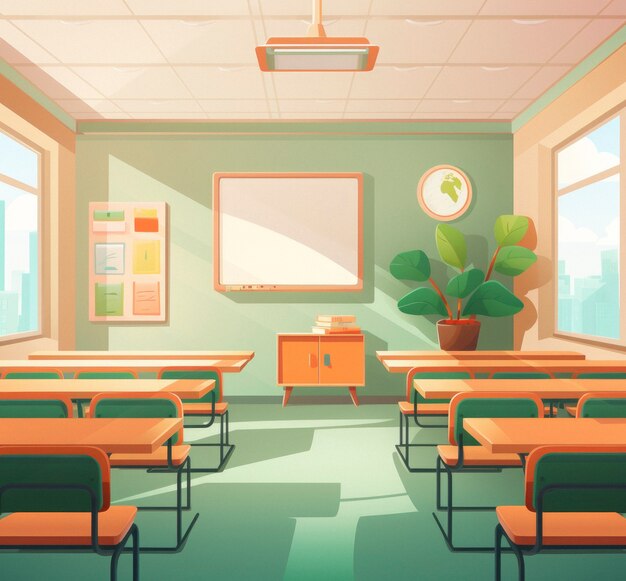 Sala de aula escolar em estilo de arte digital para o dia da educação