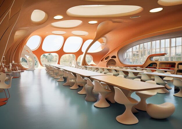 Sala de aula escolar futurista abstrata