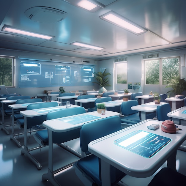 Sala de aula inovadora e futurista para estudantes