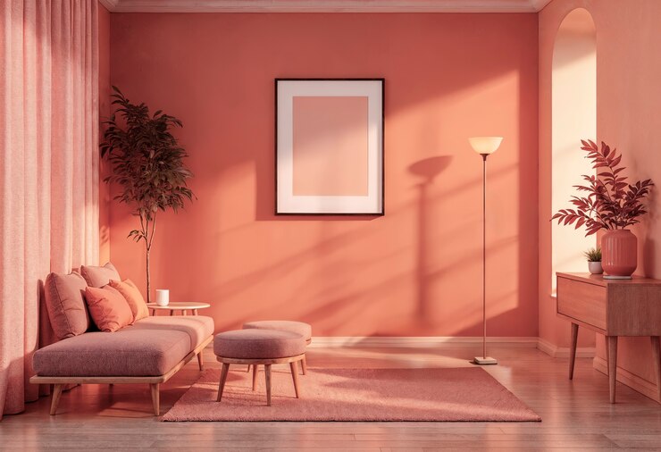 Foto grátis sala de estar aconchegante e elegante com tons de pêssego e decoração moderna