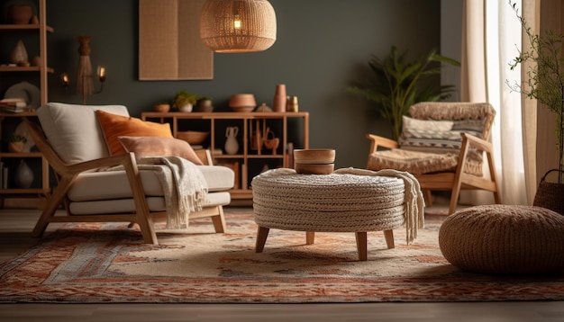 Foto grátis sala de estar moderna e confortável com decoração elegante gerada por ia