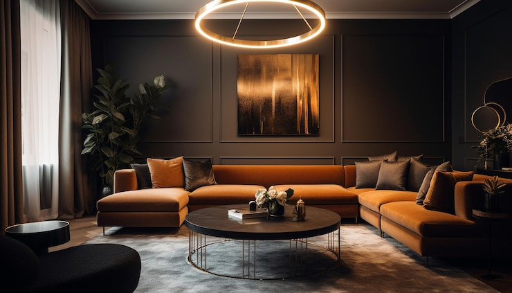 Foto grátis sala de estar moderna e luxuosa com decoração elegante gerada por ia