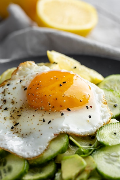 Foto grátis salada de alto ângulo com ovo close-up