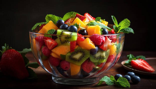 Salada de frutas gourmet saudável com frutas orgânicas geradas por IA