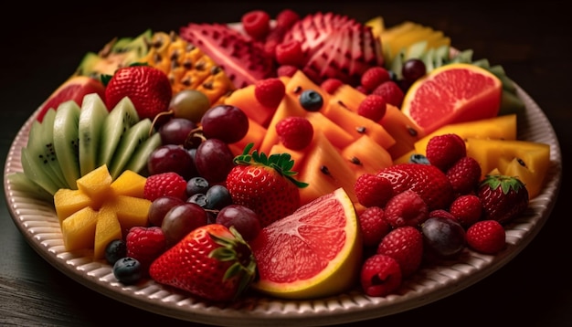 Foto grátis salada de frutas saudável com um toque completo gerado por ia