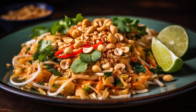 Foto grátis salada de frutos do mar frescos com massa vegetal saudável gerada por ia