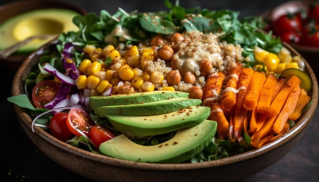 Foto grátis salada de vegetais frescos com molho de abacate e guacamole gerado por ia