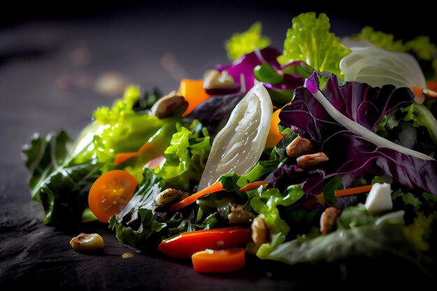 Salada fresca com vegetais saudáveis na mesa de madeira generativa AI