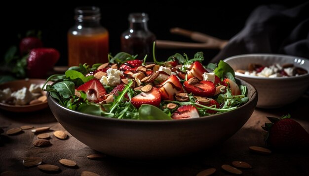 Salada gourmet saudável com ingredientes orgânicos frescos gerados por IA