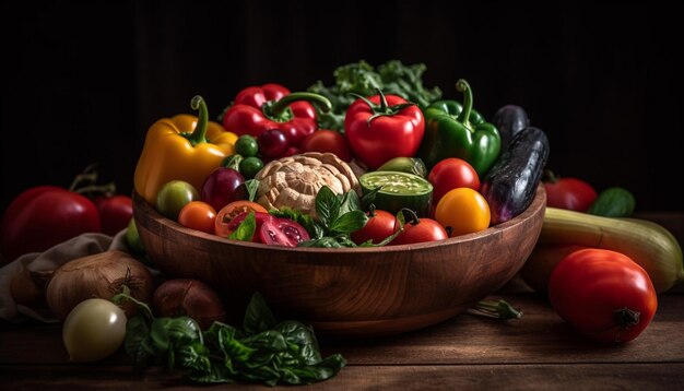 Salada orgânica fresca com vegetais multicoloridos e ervas geradas por IA