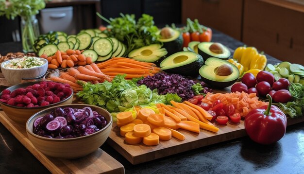 Salada saudável fresca com variedade de vegetais gerados por IA
