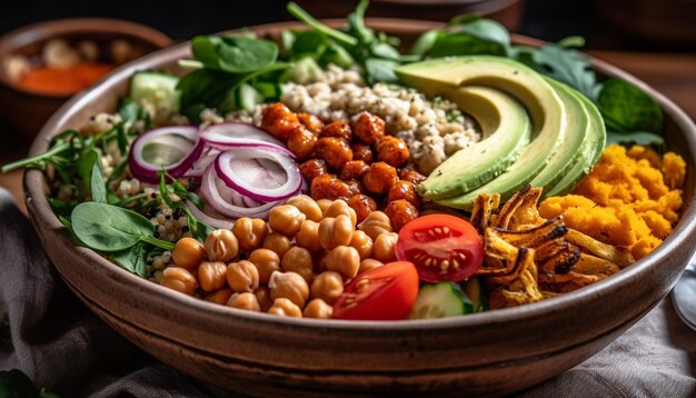 Salada vegetariana fresca com tigela de quinoa orgânica gerada por IA