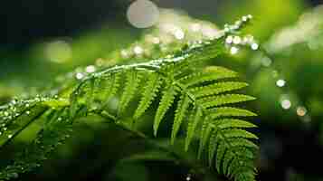 Foto grátis samambaias exuberantes e verdes adornadas com gotas de orvalho que refletem a luz da manhã verdes vibrantes e orvalho cintilante transmitem o frescor da natureza