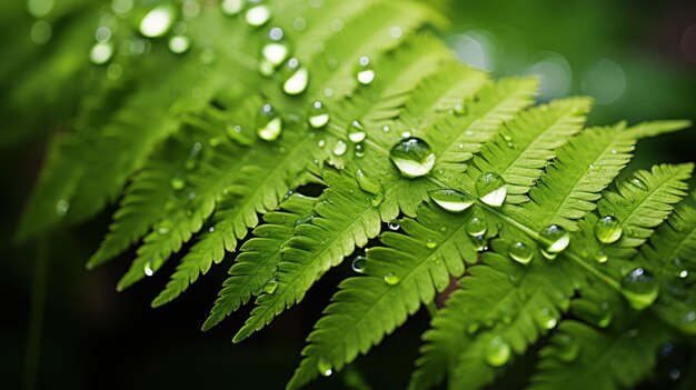 Samambaias verdes exuberantes com gotas de orvalho refletindo a luz da manhã Verdes vibrantes e orvalho brilhante capturando o frescor da natureza