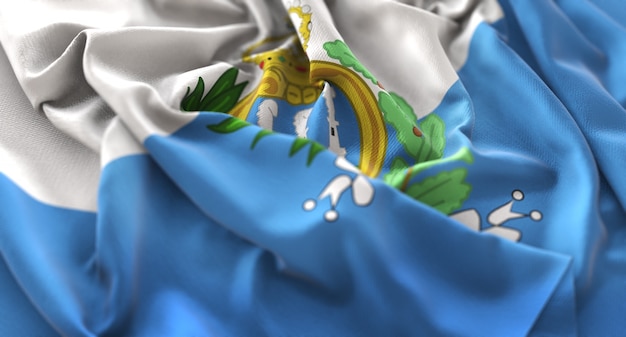 Foto grátis san marino flag ruffled beautifully waving macro close-up shot