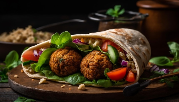 Foto grátis sanduíche de carne grelhada com tomate fresco e molho de coentro gerado por ia