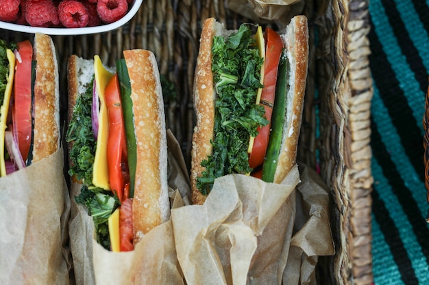 Foto grátis sanduíches vegan para o almoço na praia