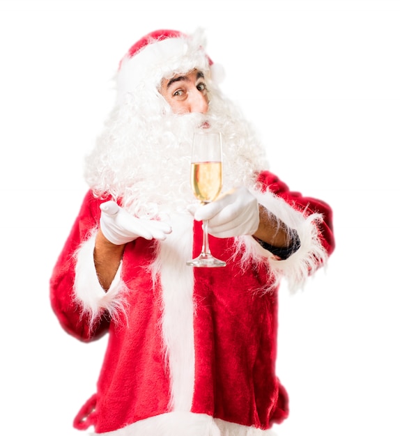 Santa com um copo de vinho