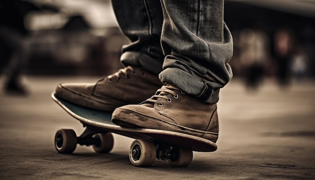 Foto grátis sapato esportivo em skate cruzando a cidade gerado por ia