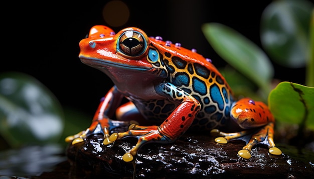 Foto grátis sapo fofo sentado em uma folha olhando para uma floresta tropical gerada por inteligência artificial