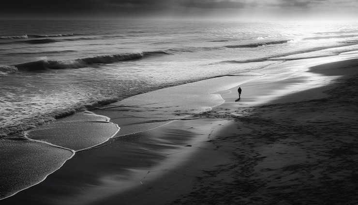 Foto grátis seascape tranquilo ao entardecer uma beleza monocromática gerada por ia
