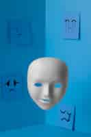 Foto grátis segunda-feira azul com máscara facial e notas de papel