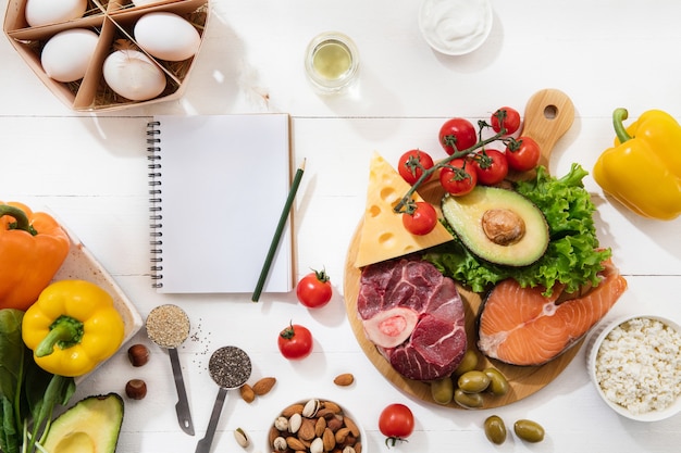 Seleção de alimentos dietéticos cetogênicos com baixo teor de carboidratos Foto Premium