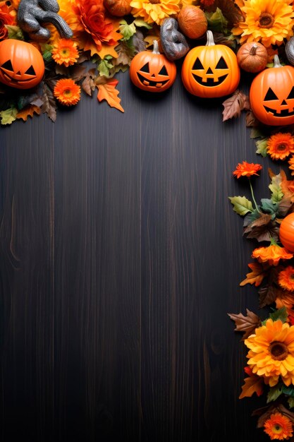 Seleção de várias abóboras em fundo escuro de madeira com espaço de cópia Legumes de outono e decorações sazonais