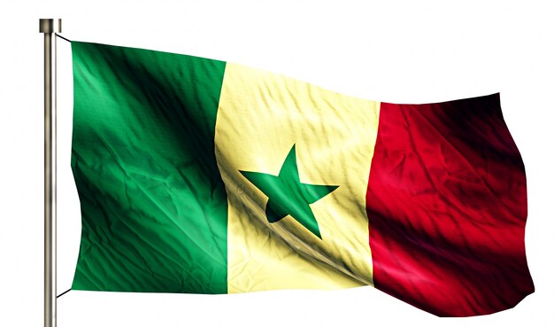 Senegal Bandeira Nacional Isolada 3D Fundo Branco