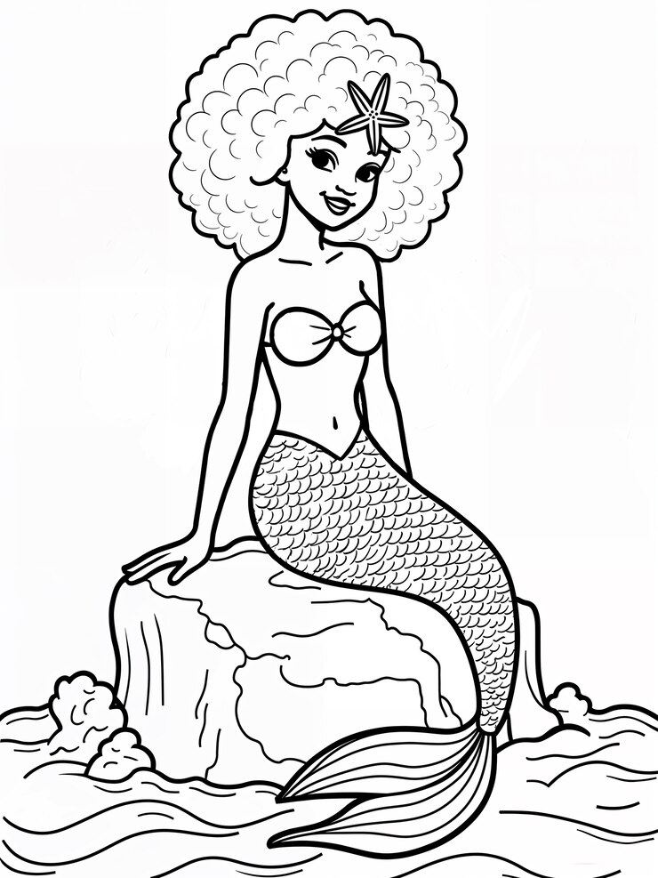 Foto grátis sereia sentada em uma rocha com um afro