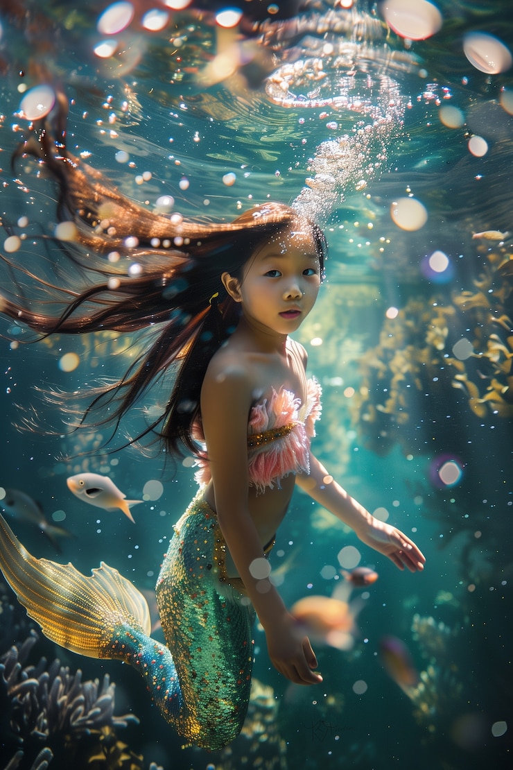 Foto grátis sereia sonhadora debaixo d'água