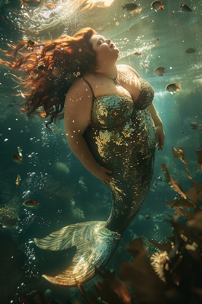 Sereia sonhadora debaixo d'água