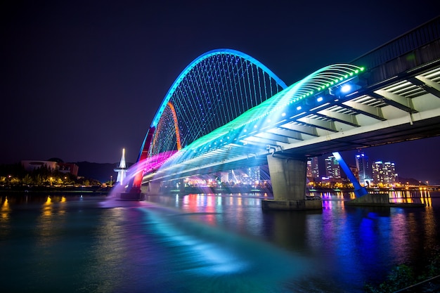 Foto grátis show de fontes de arco-íris na expo bridge na coreia do sul