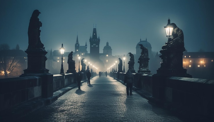 Foto grátis silhueta da velha catedral retroiluminada lanterna gerada por ia