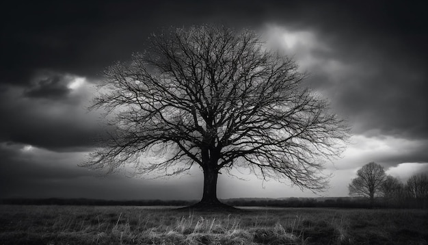 Foto grátis silhueta de árvore contra céu temperamental gerado por ia