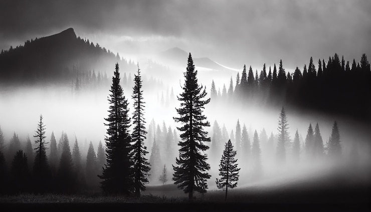 Foto grátis silhueta de árvore na misteriosa área selvagem de outono ai generativa