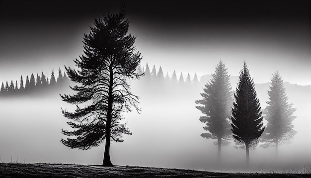 Foto grátis silhueta de árvore no nevoeiro na ia geradora de terreno de paisagem escura