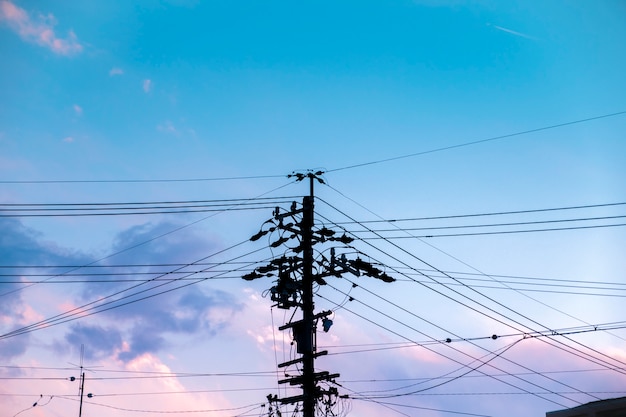 Foto grátis silhueta de poste de fonte de energia elétrica