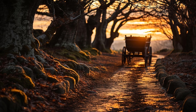 Foto grátis silueta de pôr-do-sol sobre galhos de árvores agrícolas rurais gerada por inteligência artificial