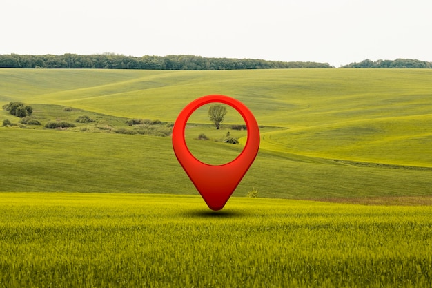 Símbolo de localização com fundo de paisagem