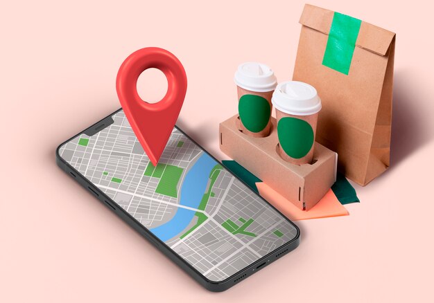 Símbolo de localização de alto ângulo no smartphone