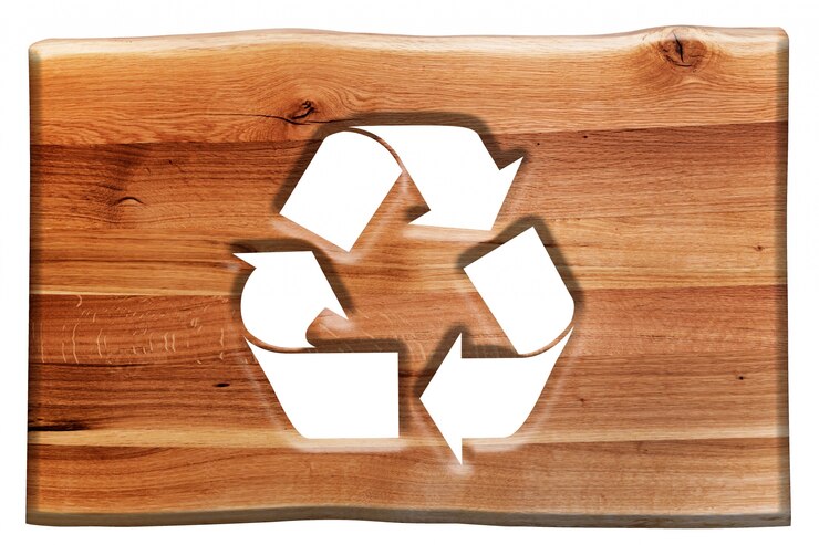 Foto grátis sinal de madeira com o símbolo recicláveis